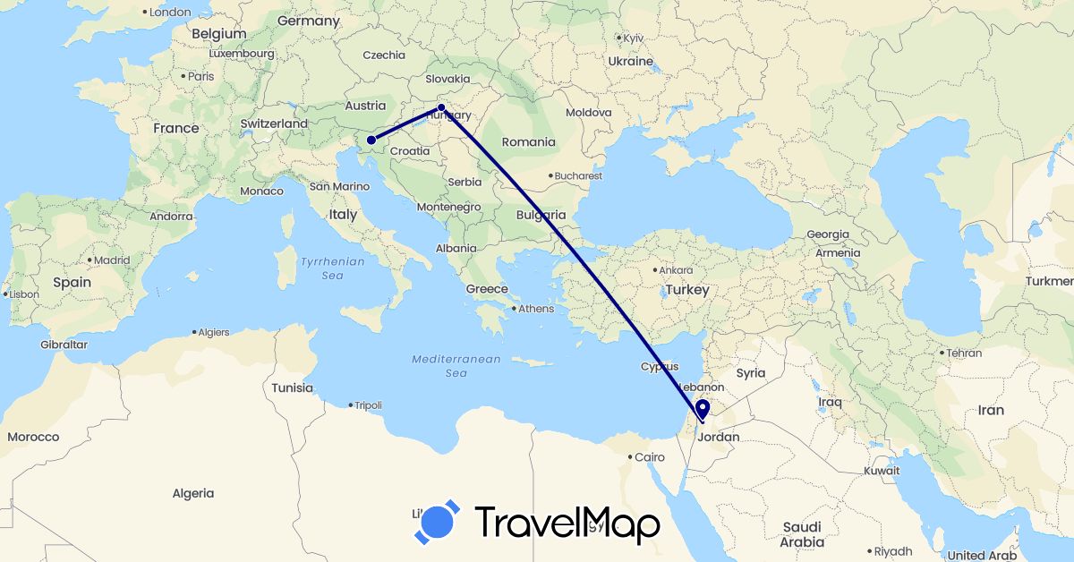 TravelMap itinerary: driving in Hungary, Jordan, Slovenia (Asia, Europe)